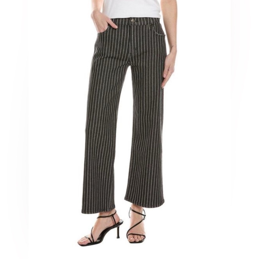 Hudson Rosalie High Rise Wide Leg Ankle Black w/ White Pinstripes Womens Size 25 - Picture 3 of 14